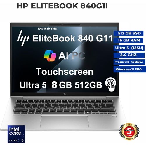 HP EliteBook 840 G11 Intel Core Ultra 5 125U, 8GB RAM, 512GB SSD, 14" FHD Display, Fingerprint, Backlit Keyboard, Windows 11 Pro Laptop