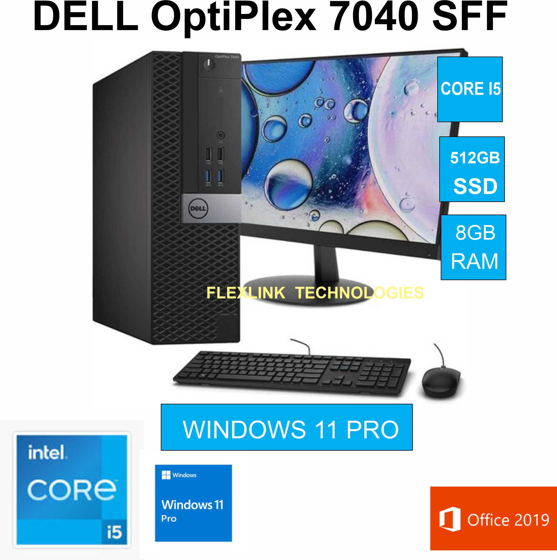 Dell OptiPlex 7040 SFF Desktop Intel Core i5 6500 3.2GHz, 8GB RAM, 512GB SSD, Windows 11 Pro & MS Office 2019